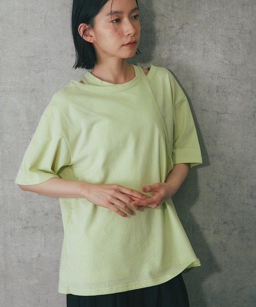 ANOTHER S(アナザーエス)の「綿天竺アシンメトリーTシャツ(Tシャツ/カットソー・レディース・グレー/ホワイト/ブラック/グリーン・FREE)」の11枚目の写真
