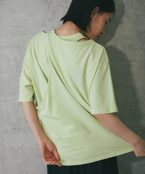 ANOTHER S(アナザーエス)の「綿天竺アシンメトリーTシャツ(Tシャツ/カットソー・レディース・グレー/ホワイト/ブラック/グリーン・FREE)」の13枚目の写真