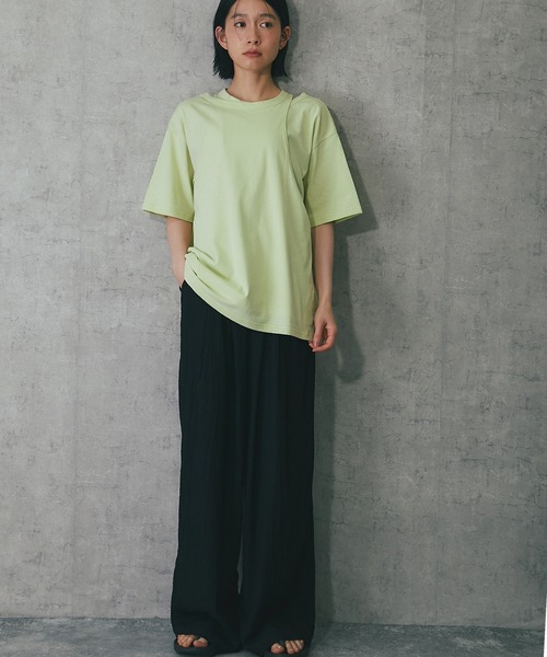 ANOTHER S(アナザーエス)の「綿天竺アシンメトリーTシャツ(Tシャツ/カットソー・レディース・グレー/ホワイト/ブラック/グリーン・FREE)」の14枚目の写真