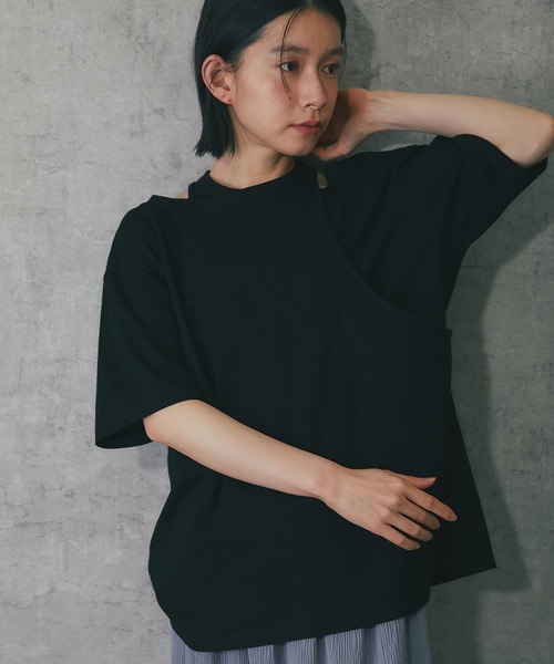 ANOTHER S(アナザーエス)の「綿天竺アシンメトリーTシャツ(Tシャツ/カットソー・レディース・グレー/ホワイト/ブラック/グリーン・FREE)」の21枚目の写真