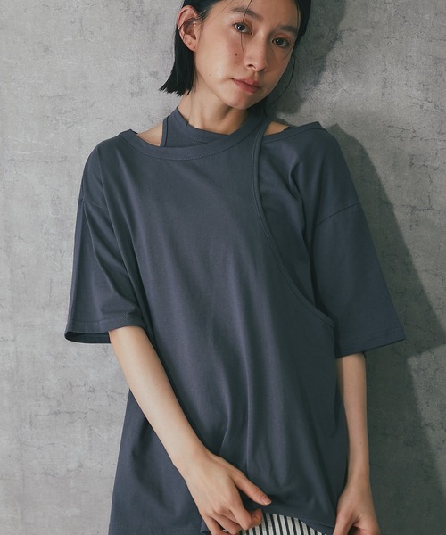 セール】綿天竺アシンメトリーTシャツ（Tシャツ/カットソー