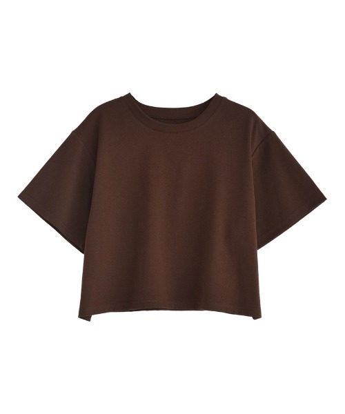 Re:EDIT（リエディ）の「[リニューアル][接触冷感][UVカット]セミクロップド半袖Tシャツ（Tシャツ/カットソー・レディース・ブラウン/レッド/グレー/イエロー/ホワイト/ブラック/ベージュ/チャコール・MEDIUM/LARGE）」の5枚目の写真