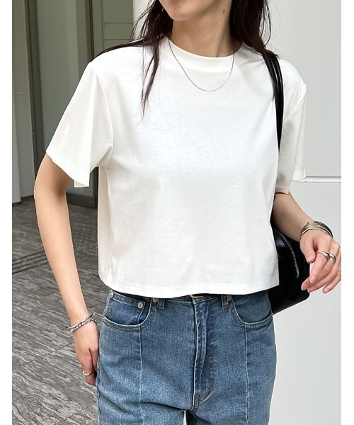 ★美品★2025年夏現行商品 martinique 半袖クロップドシャツ 2025 SUMMER COLLECTION]セミクロップド半袖Tシャツ（Tシャツ