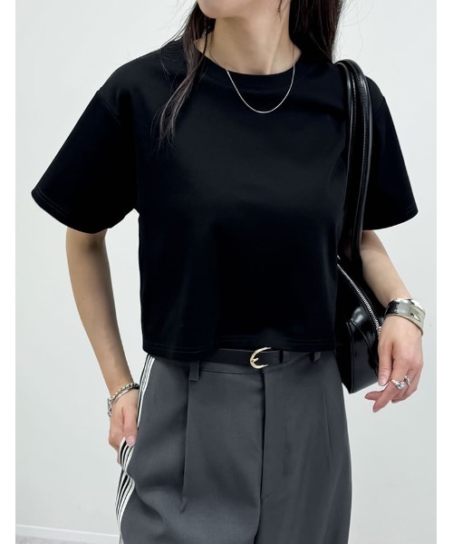 ★美品★2025年夏現行商品 martinique 半袖クロップドシャツ 2025 SUMMER COLLECTION]セミクロップド半袖Tシャツ（Tシャツ