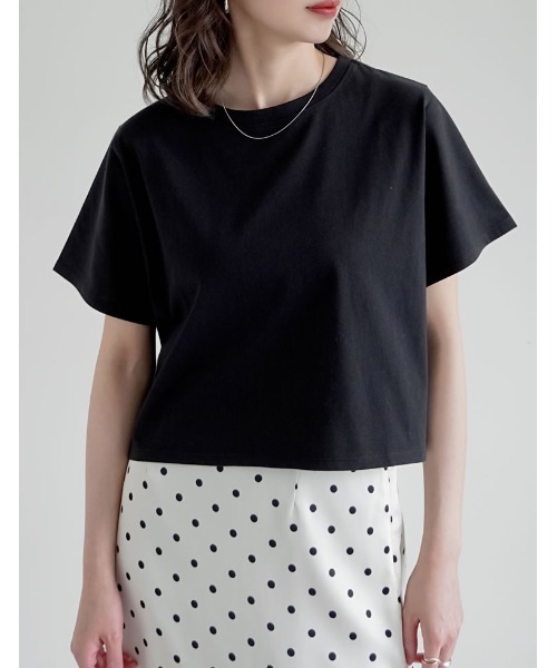 Re:EDIT（リエディ）の「[リニューアル][接触冷感][UVカット]セミクロップド半袖Tシャツ（Tシャツ/カットソー・レディース・ブラウン/レッド/グレー/イエロー/ホワイト/ブラック/ベージュ/チャコール・MEDIUM/LARGE）」の9枚目の写真