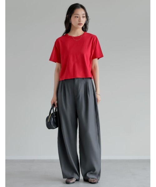 Re:EDIT（リエディ）の「[リニューアル][接触冷感][UVカット]セミクロップド半袖Tシャツ（Tシャツ/カットソー・レディース・ブラウン/レッド/グレー/イエロー/ホワイト/ブラック/ベージュ/チャコール・MEDIUM/LARGE）」の20枚目の写真