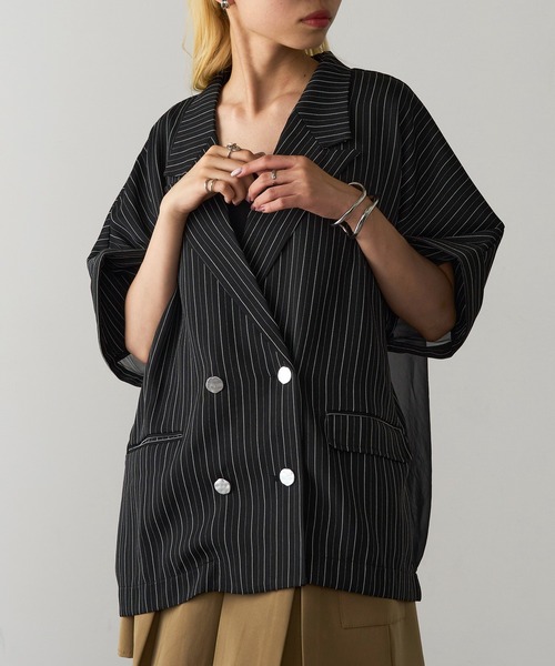 MAGASIN DE MODE Onjna(マガジンデモードオンジェナ )の「【MAGASIN DE MODE Onjna】バックオーガンザヘリンボーンサマーWジャケット trc(その他アウター・レディース・ブラック/グレイッシュベージュ/チャコールグレー・FREE)」の1枚目の写真