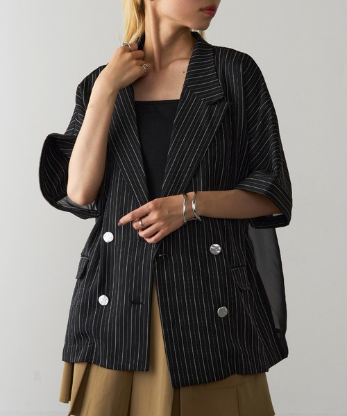 MAGASIN DE MODE Onjna(マガジンデモードオンジェナ )の「【MAGASIN DE MODE Onjna】バックオーガンザヘリンボーンサマーWジャケット trc(その他アウター・レディース・ブラック/グレイッシュベージュ/チャコールグレー・FREE)」の15枚目の写真