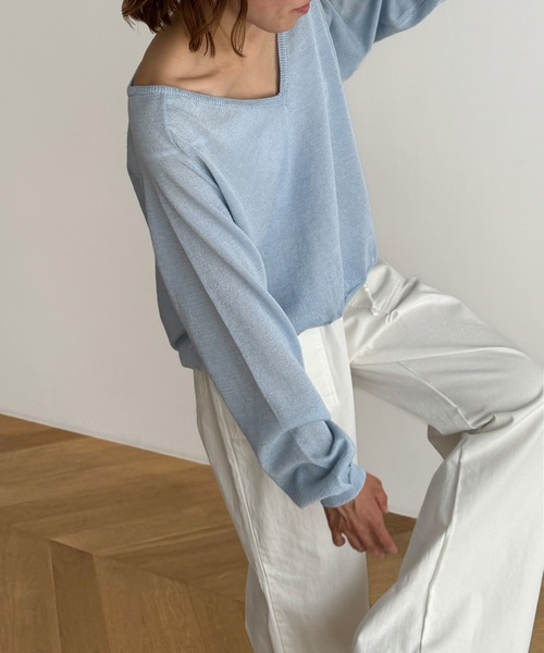 「CANAL JEAN」 「El mar」Vネックニット ONE SIZE オフホワイト レディース セール】El mar リネン混Vネックニット（ニット/セーター