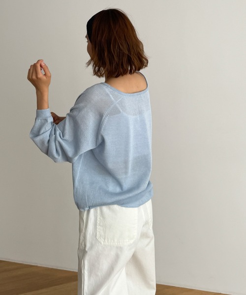 「CANAL JEAN」 「El mar」Vネックニット ONE SIZE オフホワイト レディース セール】El mar リネン混Vネックニット（ニット/セーター