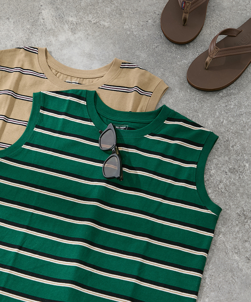 JOURNAL STANDARD(ジャーナルスタンダード)の「《追加3》汗ジミ防止天竺ボーダーノースリーブ(Tシャツ/カットソー・レディース・ベージュ系その他/ブラウン/ネイビー/グリーン系その他・FREE)」の1枚目の写真