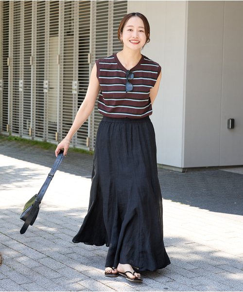 JOURNAL STANDARD(ジャーナルスタンダード)の「《追加3》汗ジミ防止天竺ボーダーノースリーブ(Tシャツ/カットソー・レディース・ベージュ系その他/ブラウン/ネイビー/グリーン系その他・FREE)」の5枚目の写真