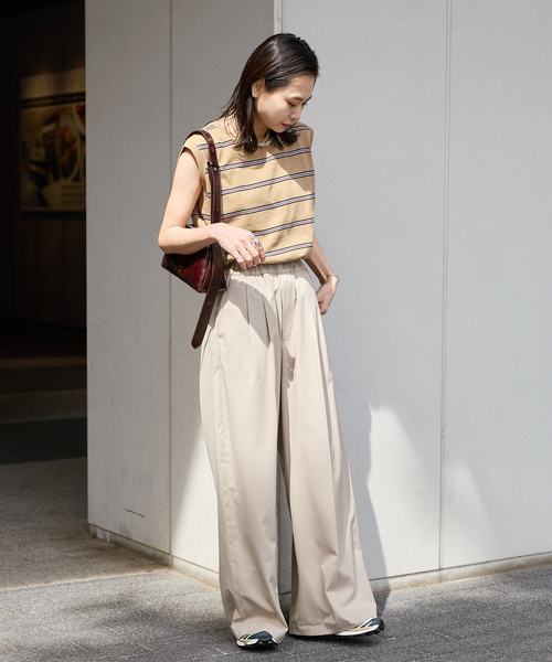JOURNAL STANDARD(ジャーナルスタンダード)の「《追加3》汗ジミ防止天竺ボーダーノースリーブ(Tシャツ/カットソー・レディース・ベージュ系その他/ブラウン/ネイビー/グリーン系その他・FREE)」の6枚目の写真
