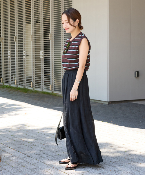 JOURNAL STANDARD(ジャーナルスタンダード)の「《追加3》汗ジミ防止天竺ボーダーノースリーブ(Tシャツ/カットソー・レディース・ベージュ系その他/ブラウン/ネイビー/グリーン系その他・FREE)」の9枚目の写真