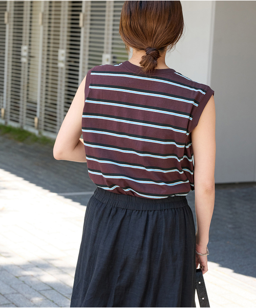 JOURNAL STANDARD(ジャーナルスタンダード)の「《追加3》汗ジミ防止天竺ボーダーノースリーブ(Tシャツ/カットソー・レディース・ベージュ系その他/ブラウン/ネイビー/グリーン系その他・FREE)」の11枚目の写真