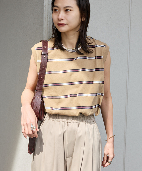 JOURNAL STANDARD(ジャーナルスタンダード)の「《追加3》汗ジミ防止天竺ボーダーノースリーブ(Tシャツ/カットソー・レディース・ベージュ系その他/ブラウン/ネイビー/グリーン系その他・FREE)」の16枚目の写真