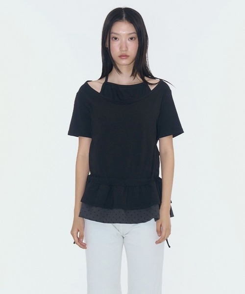 PLACE STUDIO（プレイススタジオ）の「PLACE STUDIO／レイヤードドットフリルT（Tシャツ/カットソー・レディース・ブラック/ホワイト・FREE）」の9枚目の写真