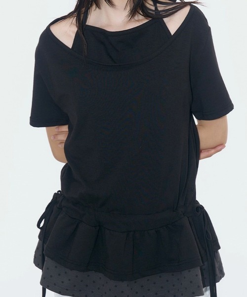 PLACE STUDIO（プレイススタジオ）の「PLACE STUDIO／レイヤードドットフリルT（Tシャツ/カットソー・レディース・ブラック/ホワイト・FREE）」の11枚目の写真