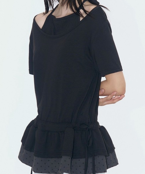 PLACE STUDIO（プレイススタジオ）の「PLACE STUDIO／レイヤードドットフリルT（Tシャツ/カットソー・レディース・ブラック/ホワイト・FREE）」の12枚目の写真