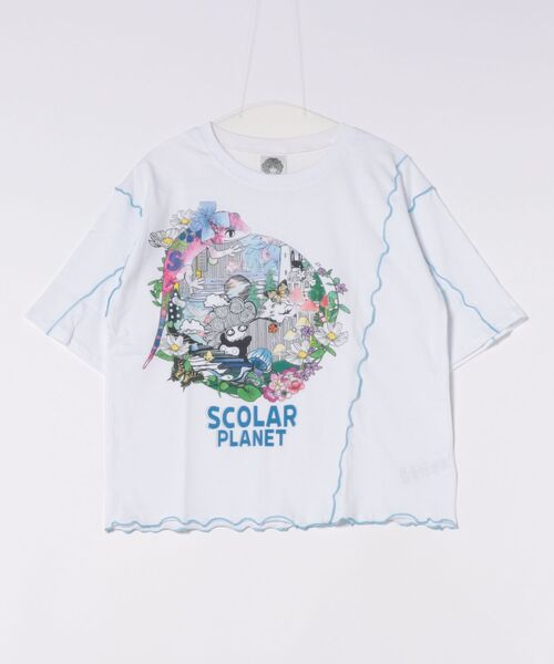 Tシャツ ScoLar スカラー 152706 スカラープラネット柄 メロウステッチ切替Tシャツ トップス カジュアル ガーリー 原宿系 個性的 ポイント 152706：スカラープラネット柄 メロウステッチ切替Tシャツの通販
