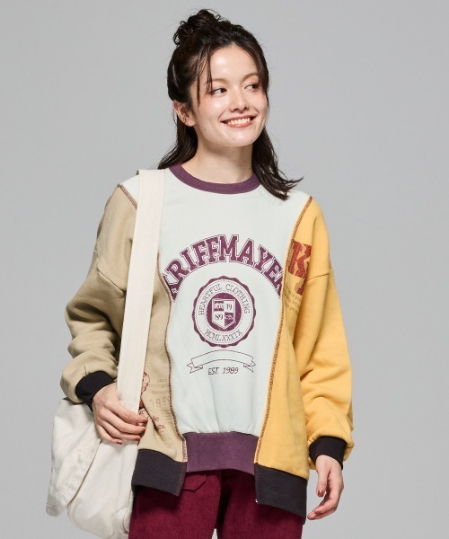 KRIFF MAYER Lady's Collection（クリフメイヤーレディースコレクション）の「【本体綿100％】リメイク風ざっくり裏毛スウェット（スウェット・レディース・グレー/カラフル/パープル/イエロー/ベージュ・LARGE/MEDIUM）」の6枚目の写真