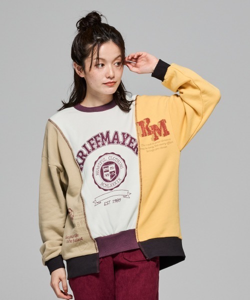 KRIFF MAYER Lady's Collection（クリフメイヤーレディースコレクション）の「【本体綿100％】リメイク風ざっくり裏毛スウェット（スウェット・レディース・グレー/カラフル/パープル/イエロー/ベージュ・LARGE/MEDIUM）」の7枚目の写真