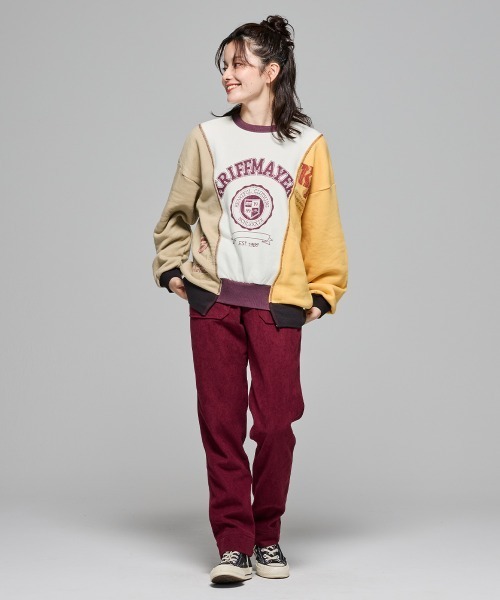 KRIFF MAYER Lady's Collection（クリフメイヤーレディースコレクション）の「【本体綿100％】リメイク風ざっくり裏毛スウェット（スウェット・レディース・グレー/カラフル/パープル/イエロー/ベージュ・LARGE/MEDIUM）」の9枚目の写真