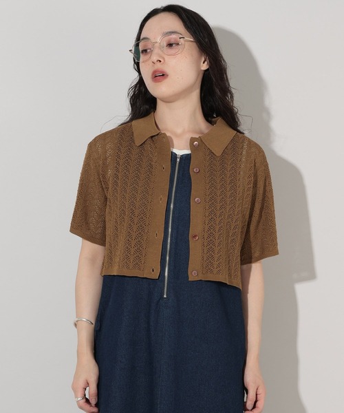 GEORGE'S(ジョージズ)の「透かし編みポロニット(ニット/セーター・レディース・オレンジ/アイボリー/ブラック/キャメル・SMALL/MEDIUM)」の3枚目の写真