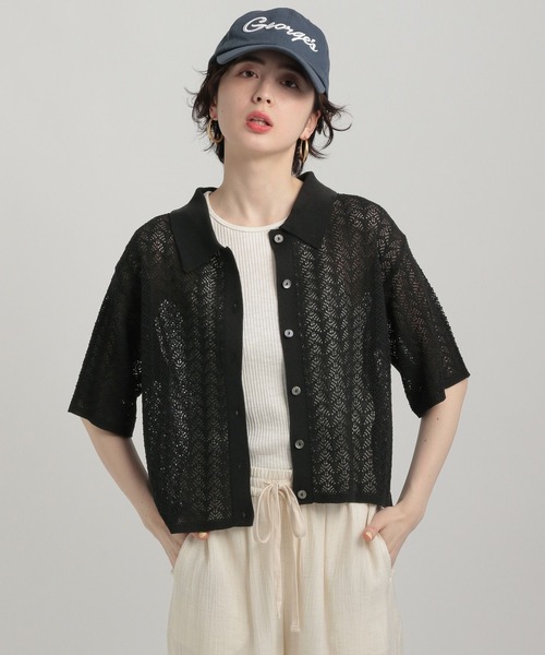 GEORGE'S(ジョージズ)の「透かし編みポロニット(ニット/セーター・レディース・オレンジ/アイボリー/ブラック/キャメル・SMALL/MEDIUM)」の5枚目の写真