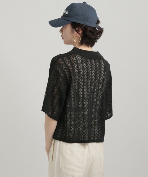 GEORGE'S(ジョージズ)の「透かし編みポロニット(ニット/セーター・レディース・オレンジ/アイボリー/ブラック/キャメル・SMALL/MEDIUM)」の6枚目の写真