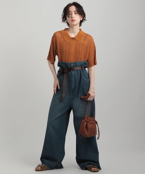 GEORGE'S(ジョージズ)の「透かし編みポロニット(ニット/セーター・レディース・オレンジ/アイボリー/ブラック/キャメル・SMALL/MEDIUM)」の9枚目の写真