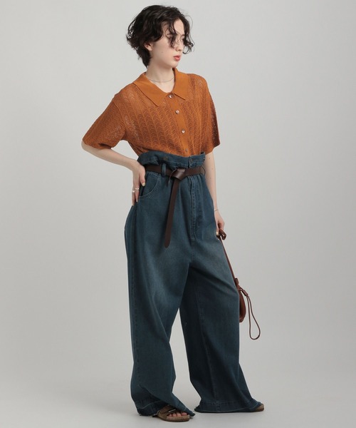 GEORGE'S(ジョージズ)の「透かし編みポロニット(ニット/セーター・レディース・オレンジ/アイボリー/ブラック/キャメル・SMALL/MEDIUM)」の11枚目の写真