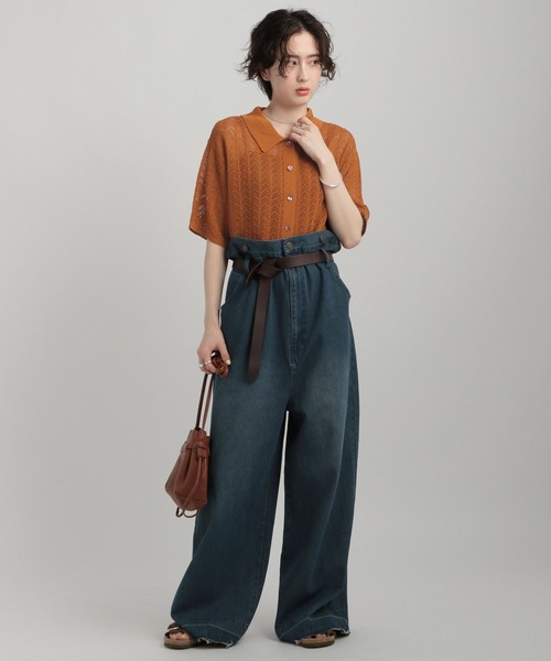 GEORGE'S(ジョージズ)の「透かし編みポロニット(ニット/セーター・レディース・オレンジ/アイボリー/ブラック/キャメル・SMALL/MEDIUM)」の12枚目の写真