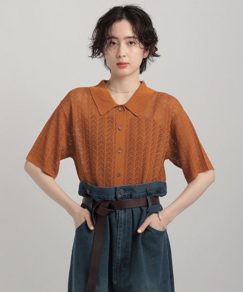 GEORGE'S(ジョージズ)の「透かし編みポロニット(ニット/セーター・レディース・オレンジ/アイボリー/ブラック/キャメル・SMALL/MEDIUM)」の13枚目の写真