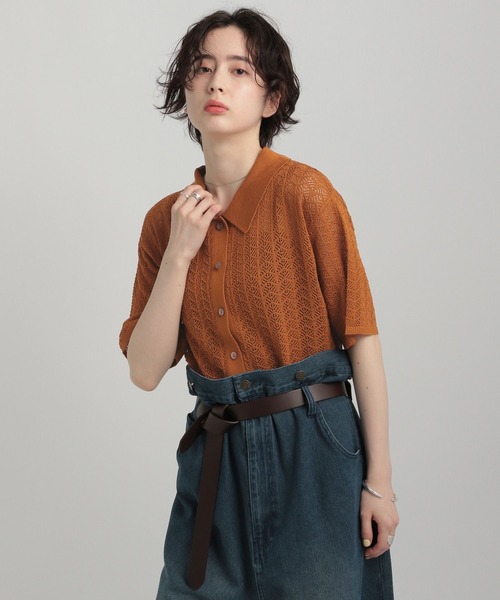 GEORGE'S(ジョージズ)の「透かし編みポロニット(ニット/セーター・レディース・オレンジ/アイボリー/ブラック/キャメル・SMALL/MEDIUM)」の14枚目の写真