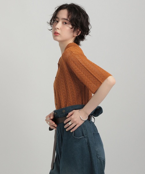 GEORGE'S(ジョージズ)の「透かし編みポロニット(ニット/セーター・レディース・オレンジ/アイボリー/ブラック/キャメル・SMALL/MEDIUM)」の15枚目の写真