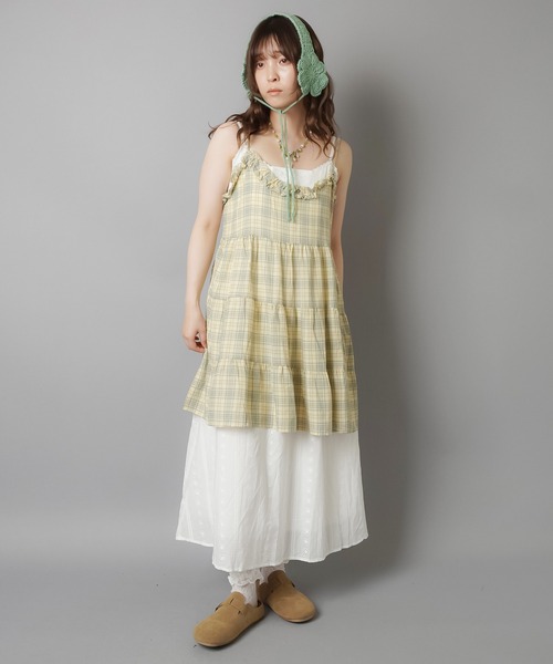 SPINNS（スピンズ）の「ティアードキャミワンピース/チェック/NEO森ガール（ワンピース・レディース・イエロー・ONESIZE）」の4枚目の写真