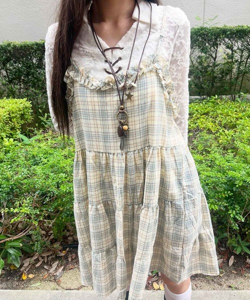 SPINNS（スピンズ）の「ティアードキャミワンピース/チェック/NEO森ガール（ワンピース・レディース・イエロー・ONESIZE）」の21枚目の写真