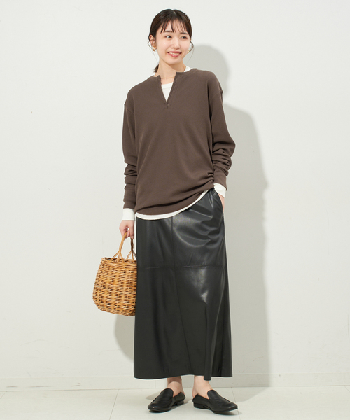 HANES（ヘインズ）の「HANES/ヘインズ SLOBE別注 WAFFLE 2パックカットソー（Tシャツ/カットソー・レディース・ベージュ/ネイビー/チョコ/グレー・FREE）」の5枚目の写真