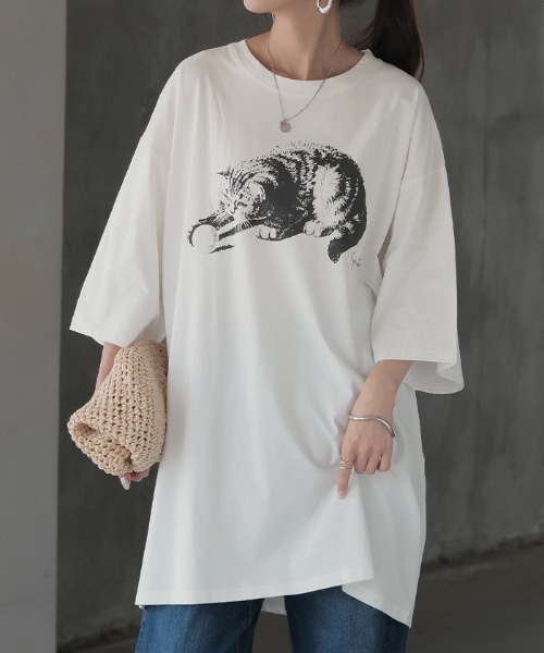 HUG.U(ハグユー)の「接触冷感 猫プリントTシャツ(Tシャツ/カットソー・レディース・ブラック/ライトグレー/ホワイト/パープル・FREE)」の16枚目の写真