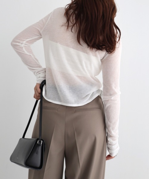 Freesia by andme(フリージアバイアンドミー)の「シアーテレコリブ長袖カーディガン(Tシャツ/カットソー・レディース・ボルドー/ブラック/オフホワイト/杢グレー・FREE)」の11枚目の写真