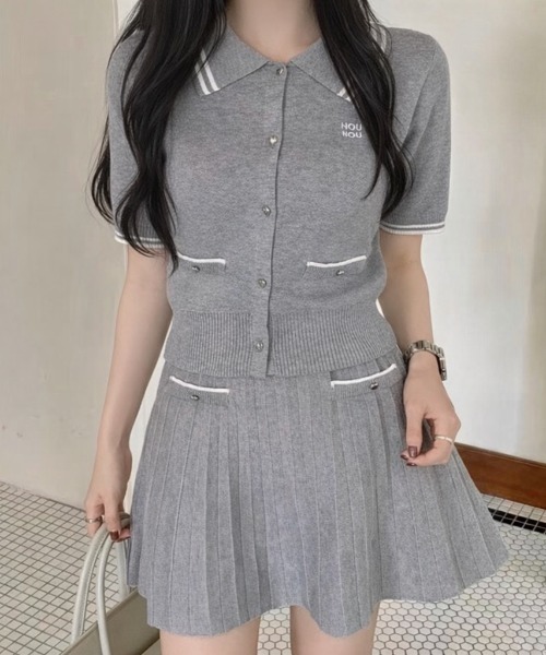 LADY LIKE(レディライク)の「【2点セット】ワンポイント刺繍バイカラーニットセットアップ(ニット/セーター・レディース・モカ/ネイビー/アイボリー/グレー・M)」の14枚目の写真