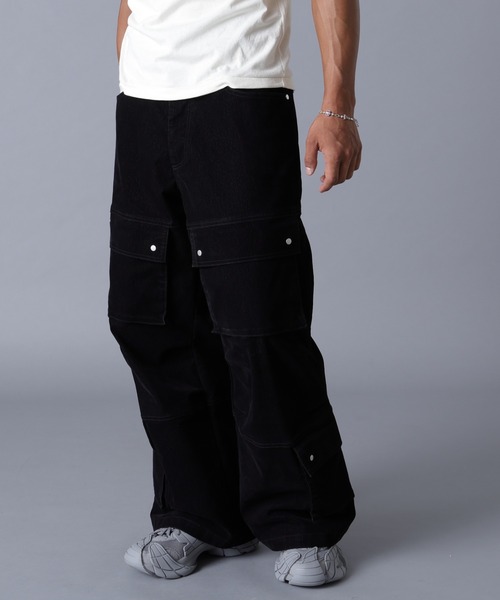 パンツ [DankeSchon] FLARE CARGO PANTS BLACK DankeSchon/ダンケシェーン/FLOCKY DENIM FLARE CARGO PANTS
