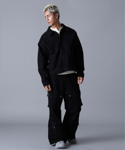 DANKE SCHON（ダンケシェーン）の「DankeSchon/ダンケシェーン/FLOCKY DENIM FLARE CARGO PANTS（デニムパンツ・メンズ・ブラック/ブラウン・S/M/L）」の13枚目の写真
