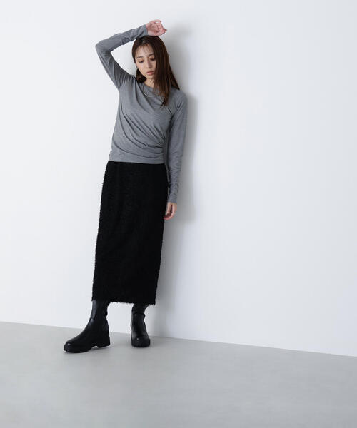 NATURAL BEAUTY BASIC（ナチュラルビューティーベーシック）の「◇【Oggi号掲載】シアーカットソーシリーズ クルーネック（Tシャツ/カットソー・レディース・ピンク/グレー/レッド/オフホワイト・FREE）」の6枚目の写真