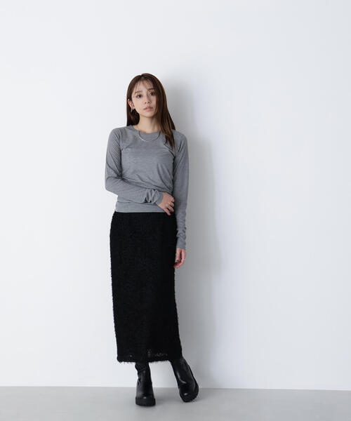 NATURAL BEAUTY BASIC（ナチュラルビューティーベーシック）の「◇【Oggi号掲載】シアーカットソーシリーズ クルーネック（Tシャツ/カットソー・レディース・ピンク/グレー/レッド/オフホワイト・FREE）」の8枚目の写真