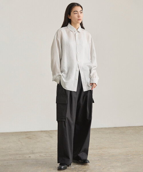 nicholson&nicholson（ニコルソンアンドニコルソン）の「nicholson & nicholson | コットン ツイルワイドカーゴパンツ WOMEN（カーゴパンツ・レディース・ネイビー/ベージュ・36）」の12枚目の写真