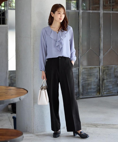 Honeys（ハニーズ）の「【ストレッチ・ウォッシャブル・イージーケア】ストレートパンツ（スラックス・レディース・ブラック/ネイビー/ヘザーチャコール/キャメル・SS/S/M/LL/L/3L）」の7枚目の写真