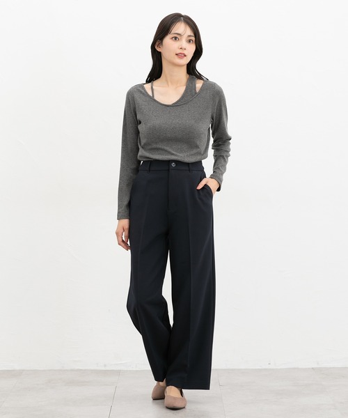 Honeys（ハニーズ）の「【ストレッチ・ウォッシャブル・イージーケア】ストレートパンツ（スラックス・レディース・ブラック/ネイビー/ヘザーチャコール/キャメル・SS/S/M/LL/L/3L）」の10枚目の写真