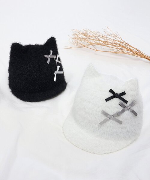 apres les cours（アプレレクール）の「ねこちゃんシャギーハット（ハット・キッズ・ブラック/オフホワイト・50/54）」の3枚目の写真